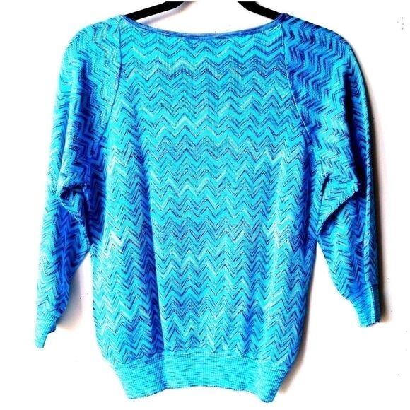 SAKS FIFTH AVENUE CHEVRON CARDIGAN - BLUE - Picture 2 of 4